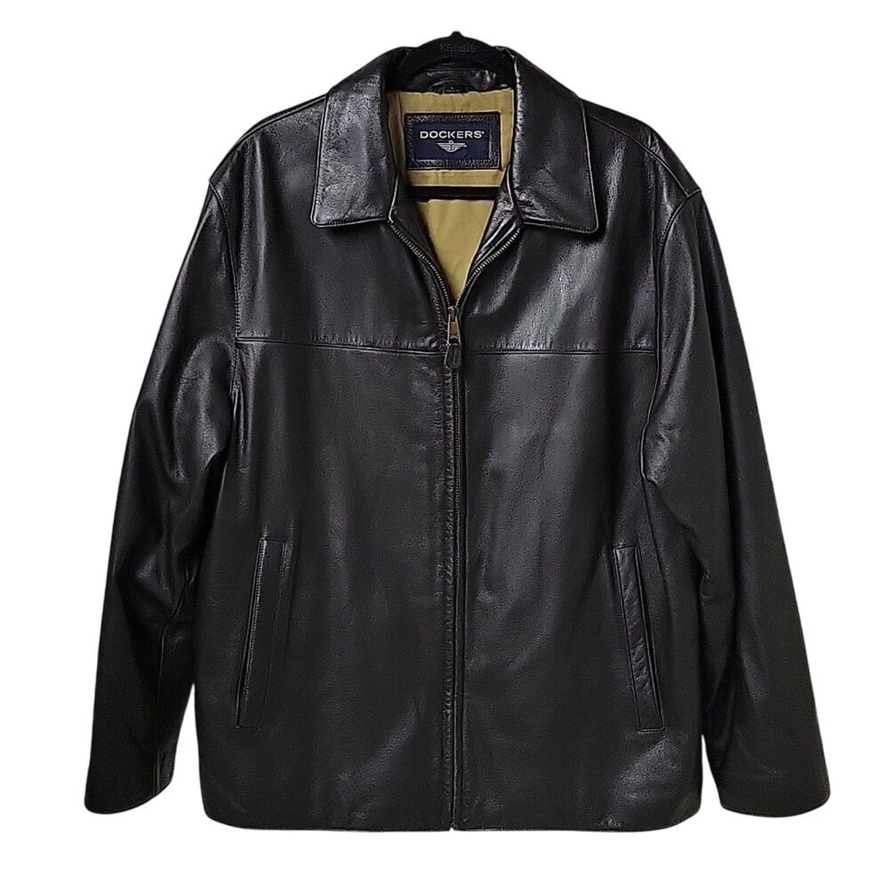 Dockers Brown Full Zip Leather Jacket Mens Size Large